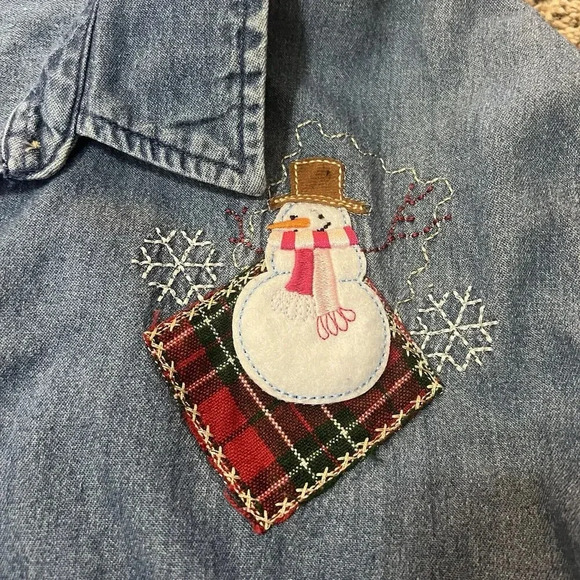 Vintage Shirt Women 3XL‎ Denim Christmas 
 Jean Embroidered Snowman holiday - Picture 6 of 12